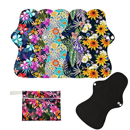 6pcs Resuable Incontinence Pads Resuable Waterproof Resuable Menstrual Pad Sets Including 5Pcs Heavy Flow Menstrual Pads Mama Cloth Sanitary Napkins + 1Pc Mini Wet Bag - color: 6 Pieces Set 3, size: Heavy Flow Bamboo Charcoal