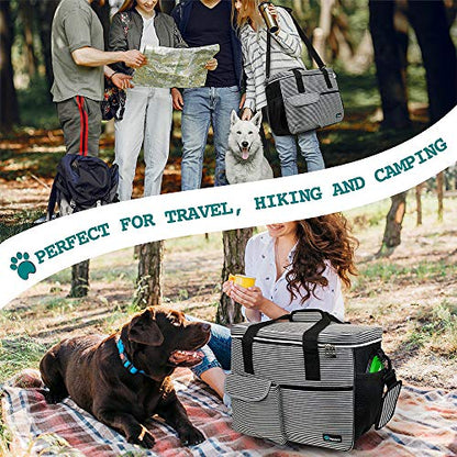 PetAmi Dog Travel Bag Organizer, Pet Travel Kit with 2 Food Containers & 2 Collapsible Dog Bowls, Pet Supplies Tote with Luggage Sleeve, Weekend Road Trip Camping Essentials, Stripe Black, Large - color: Stripe Black, size: Large - 15.5"L x 9.5"W x 14.0"H