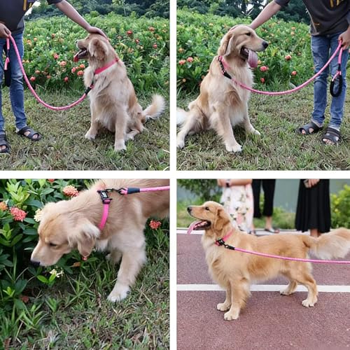 Heavy Duty Rope Dog Leash, 6.5 FT with Comfortable Padded Handle & Highly Reflective Threads, Tangle-Free Training Walking Leash for Small, Medium and Large Dogs (Pink, 6.5FT)