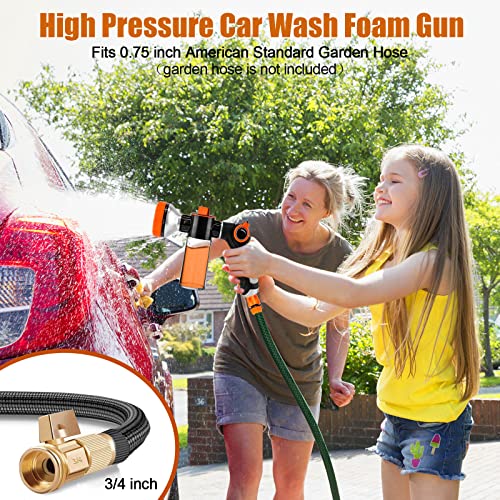 8 in 1 Garden Hose Nozzle Sprayer, Upgrade Dog Wash Hose Attachment with 3.5OZ/100CC Soap Dispenser Bottle and Dog Shower Brush, Ideal for Watering Flowers, Car Washing, Dog and Horse Bathing - color: Orange
