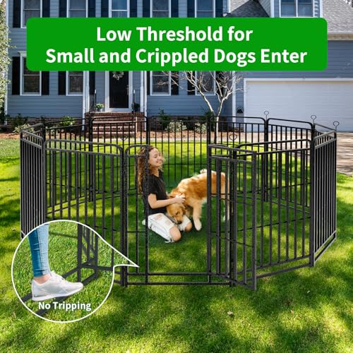 Kfvigoho Heavy Duty Dog Playpen: 12 Steel Panels 47" Height, Square Steel Pipe with Reinforced Crossbars, 27FT 57 Sq.ft Portable Fence for Yard RV Camping, Snowy Black - style: 27"W x 47"H