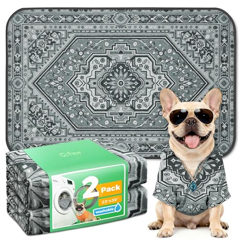 FXW Washable Pee Pads for Dogs, Puppy Pads with Super Absorbent, Specifically Designed for 36inch Cages, 23" x 35" Rectangle, Boho Grey, 2 Packs - color: Boho Grey, size: 23" x 35" (2 Packs)