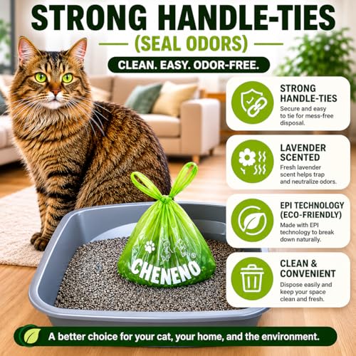 Cat Litter Waste Bags (500 ct., Green) Bulk Dog Poop Bags with Easy Tie Handles Recycled Earth-Friendly Lavender Scented Cat Litter Poop Diaper Bag Disposable Sanitary Pad Waste Bags (500 Bags) - color: Green - Scented (500 ct.)