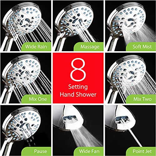 Hotel Spa AquaCare As-Seen-On-TV High Pressure Handheld/Rain 50-mode 3-way Shower Head Combo with Adjustable Arm - Anti-clog Nozzles, Tub & Pet Power Wash, 6 ft. Hose, All Chrome Finish - color: All-Chrome, style: 2.5 Gallons Per Minute