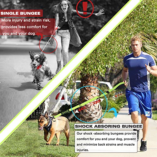 No-Pull Shock Absorbing Bungee Leash for Large Dogs, 4-6 FT Heavy Duty Dog Leash with Traffic Handle & Seat Belt Buckle, Reflective, Up to 150 Lbs - color: Fluorescent Green