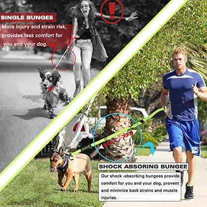 No-Pull Shock Absorbing Bungee Leash for Large Dogs, 4-6 FT Heavy Duty Dog Leash with Traffic Handle & Seat Belt Buckle, Reflective, Up to 150 Lbs - color: Fluorescent Green