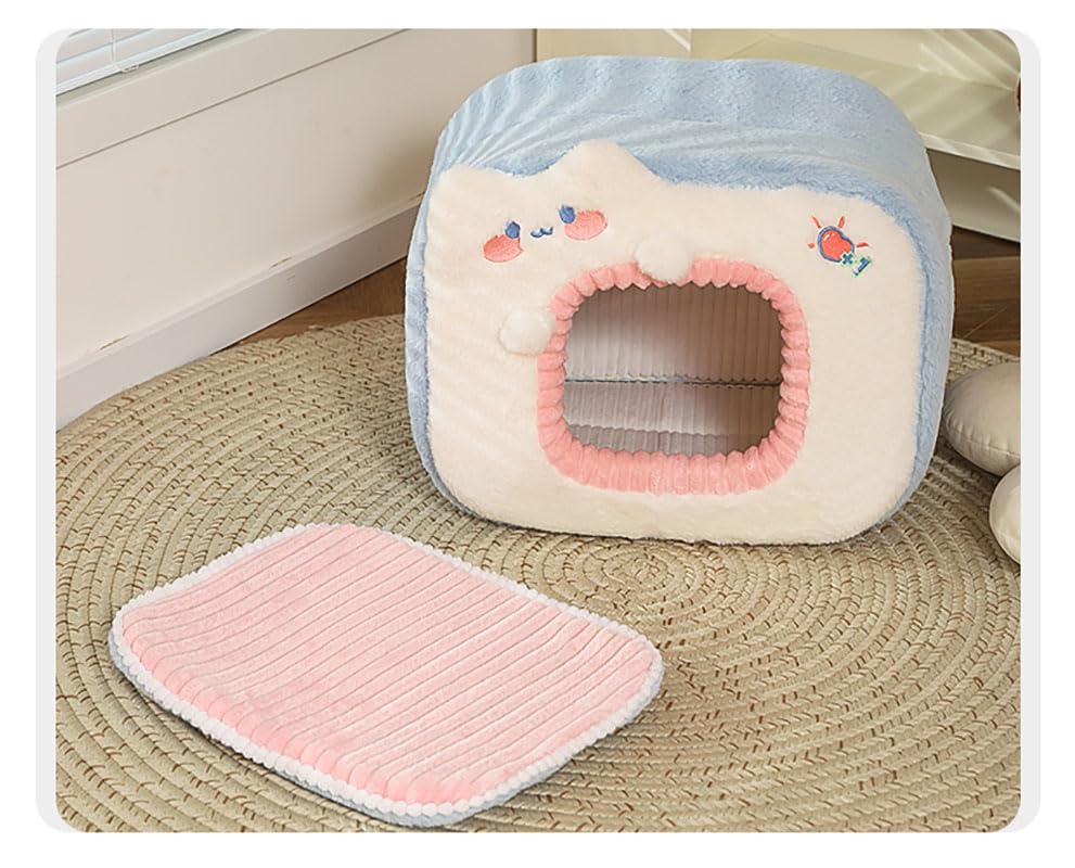 Cute Cat Bed for Indoor,Cute Cat House Tent Covered Dog Bed Tent with Removable Washable Cushioned Pillow, Cat Cave,Dog Bed with Cover Cave, Pet Bed… (F)