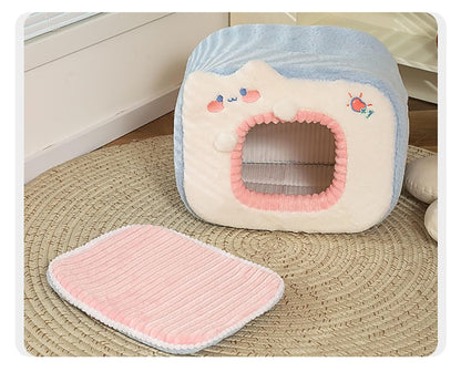 Cute Cat Bed for Indoor,Cute Cat House Tent Covered Dog Bed Tent with Removable Washable Cushioned Pillow, Cat Cave,Dog Bed with Cover Cave, Pet Bed… (F)