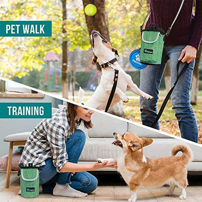 PetAmi Dog Treat Pouch, Large 3-Cup Dog Training Treat Bag with Poop Bag Dispenser, Hands-Free Waist Belt & Crossbody Strap, Reflective with Multiple Pockets & Belt Clip (Green) - color: Green