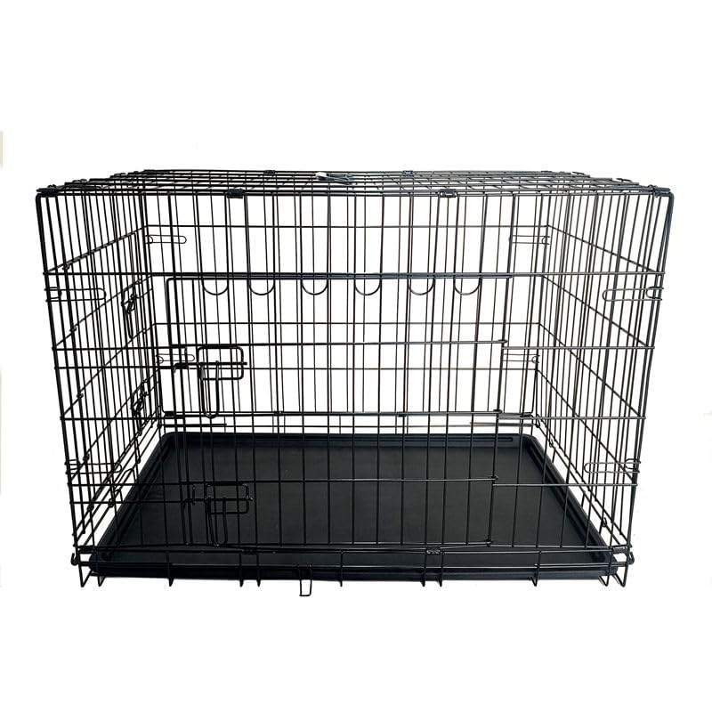 24-Inch Folding Metal Dog Crate for Small Breeds – Double Door, Removable Tray, and Carry Handle – Ideal for Indoor - Black