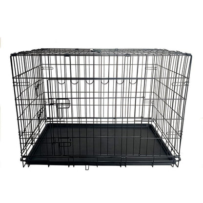 24-Inch Folding Metal Dog Crate for Small Breeds – Double Door, Removable Tray, and Carry Handle – Ideal for Indoor - Black