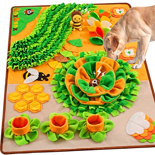 Snuffle Mat for Dogs 40'' X 27'' Large Dog Feeding Mats Pet Sniff Nosework Slower Feeder Interactive Dog Mat for Stress Relief Encourage Natural Foraging (Orange)