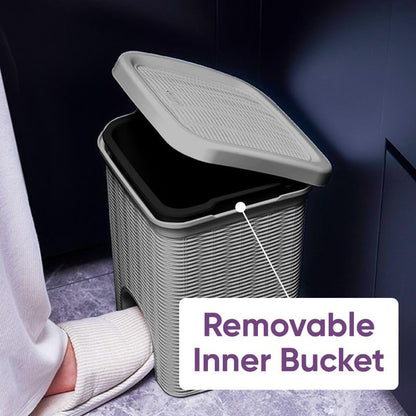 Superio Mini 6L Step Pedal Trash Can - Wicker Design, Hidden Mechanism, Durable Plastic, Ideal for Desktop, Countertop, Pet Waste/Dog Poop - Grey - color: Grey