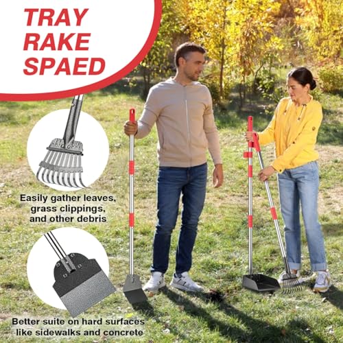 FUSBUNTY Pooper Scooper, Long Handle Dog Pooper Scooper, Heavy Duty Stainless Steel Rake with Tray & Spade Set for Pet Waste Removal, for Grass, Dirt or Gravel - color: Red-Standard
