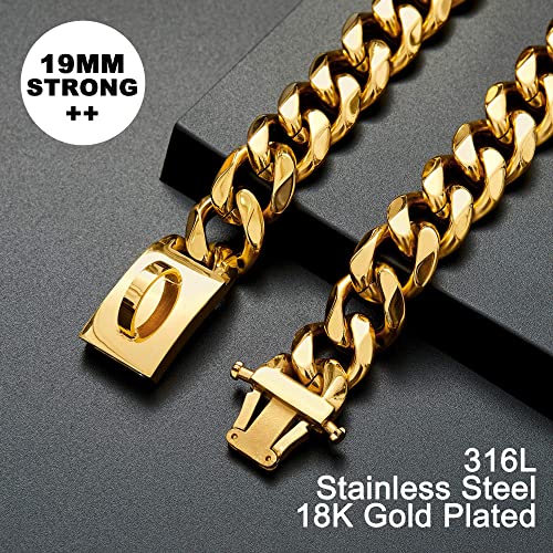 Gold Dog Chain Collar Walking Metal Chain Collar with Design Secure Buckle,18K Cuban Link Strong Heavy Duty Chew Proof for Medium Dogs(19MM, 14") - size: 14 Inch (Pack of 1)