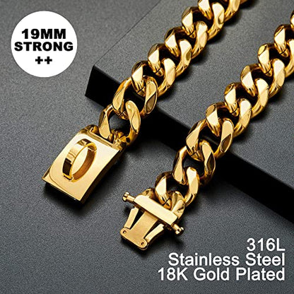Gold Dog Chain Collar Walking Metal Chain Collar with Design Secure Buckle,18K Cuban Link Strong Heavy Duty Chew Proof for Small Dogs(19MM, 10") - size: 10 Inch (Pack of 1)