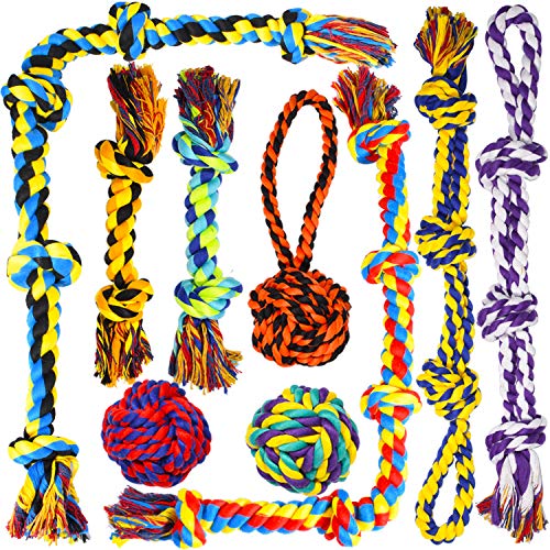 SHARLOVY Large Tough Chew Toys for Aggressive Chewers Large Breed,Heavy Duty Dental Rope Toys Kit for Medium Dogs,5 Knots Indestructible Cotton Puppy Teething Chew Tug Toy Set of 9 - color: 9 Packs, size: Large