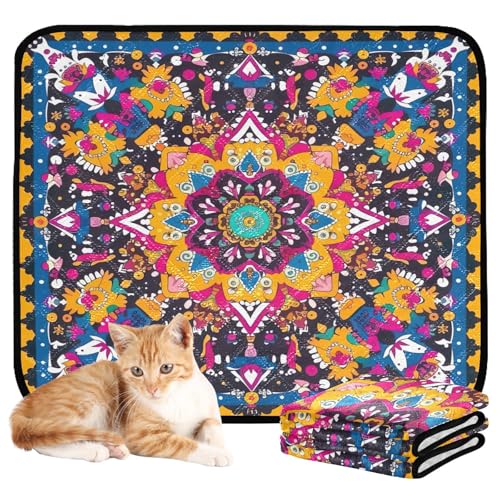 Qilmy Mandala Pet Mat, Waterproof Reusable Dog Training Pad Anti-Slip Pet Creat Pad for Small Medium Large Dogs and Cats - size: Smallx3