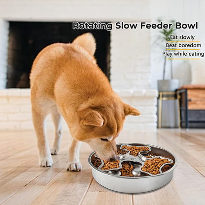 Stainless Steel Rotating Bone-Shaped Slow Food Pet Feeder | 304 Grade, Anti-Spill, For Dogs and Cats