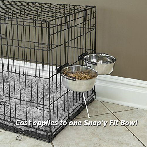 MidWest Homes for Pets Snap'y Fit Stainless Steel Food or Water Bowl, Holds 2 Quarts, Mounts to Wire Crates, No-Tip Design, Rust-Resistant, for Large Dogs and Cats - size: 2 Quarts (8 cups)