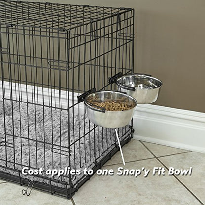 MidWest Homes for Pets Snap'y Fit Stainless Steel Food or Water Bowl, Holds 2 Quarts, Mounts to Wire Crates, No-Tip Design, Rust-Resistant, for Large Dogs and Cats - size: 2 Quarts (8 cups)
