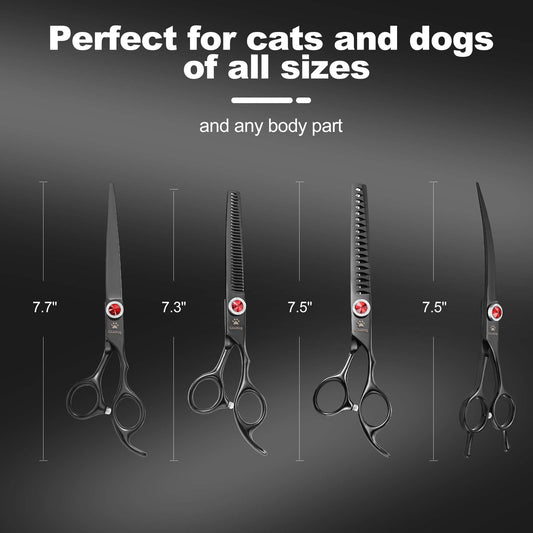 GLADOG 7 Inch Professional Dog Grooming Scissors Kit, Titanium Dog Scissors for Grooming, Heavy-Duty Dog Shears for Grooming, 6-in-1 Pet Grooming Scissors for Dogs (Pro Black) - style: Pro Black