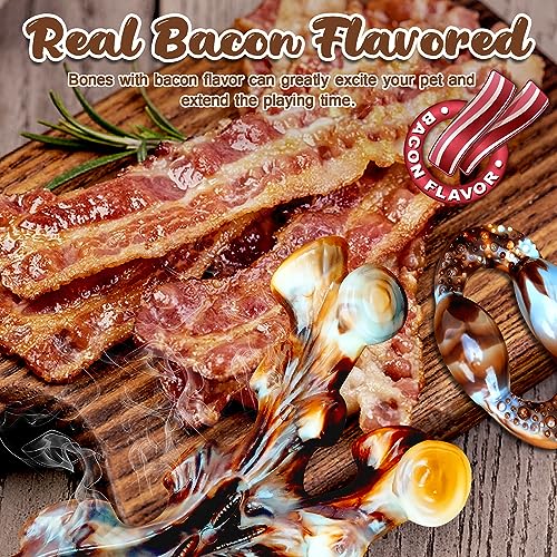 Dog Chew Toys for Aggressive Chewers 4 Pack, Indestructible Dog Toys, Bacon Flavor, Tough Nylon Bones to Keep Them Busy, Medium & Large Breed, Gifts for Dogs - size: Large