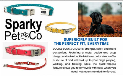 Sparky Pet Co - Apollo ECollar Replacement Strap - Dog Collar - Waterproof Biothane - Adjustable - Double Buckle - Quick Snap Metal Clasp - for Invisible Fence Systems - 3/4" x 28" (Light Blue)