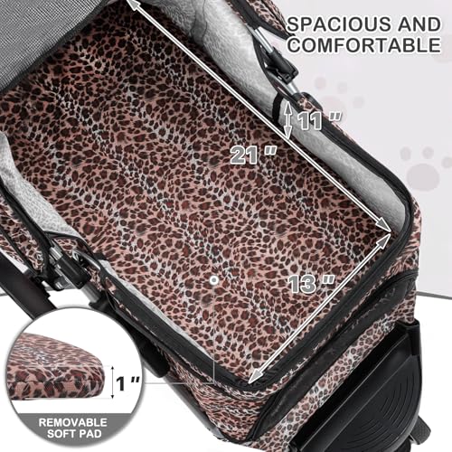 MoNiBloom 3 Wheels Pet Dog Cat Stroller for Small Medium Dogs Cats, Lightweight Foldable Jogger Stroller w/Storage Basket & Cup Holder, Leopard Print - color: Leopard Print