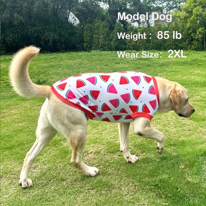 Dog Sleeveless T Shirt Fun Fruit Prints Pet Vest Shirt Soft Stretchy Summer Clothes for Large Dogs Boy Girls Clothes (Large,Watermelon) - color: Watermelon, size: Large
