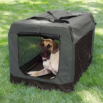 Guardian Gear Soft Sided Charcoal Collapsible Crates for Dogs Mesh Window Panels(Large 40"x27"27")