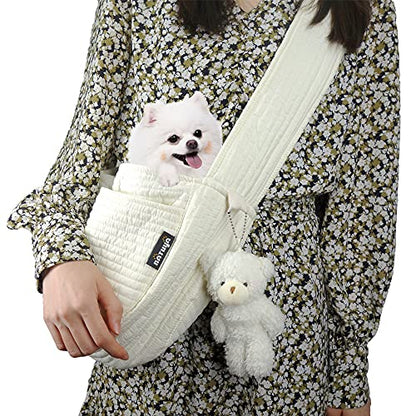 NATUYA Small Dog Carrier Sling Cat Sling,Adjustable Strap Hand Free Pet Puppy for Outdoor Traveling Subway (White, Canvas) - color: white