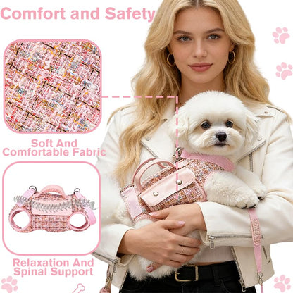 Dog Lift Harness Backpack for Small Dogs Cats, Adjustable Straps Dog Sling Carrier Full Body for Hiking, Travel, Outdoor – Pink Medium - size: Medium(7-8LBS)