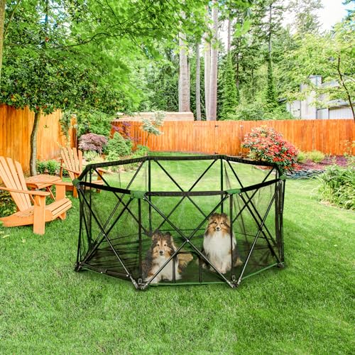 Carlson Portable Dog Playpen 62” x 26”, 8-Panel Foldable Pet Play Pen, Indoor & Outdoor Puppy Playpen, Green/Black - size: 8 Panel