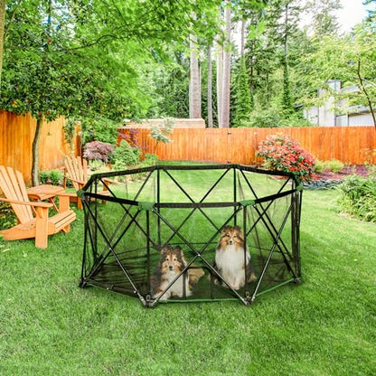 Carlson Portable Dog Playpen 62” x 26”, 8-Panel Foldable Pet Play Pen, Indoor & Outdoor Puppy Playpen, Green/Black - size: 8 Panel