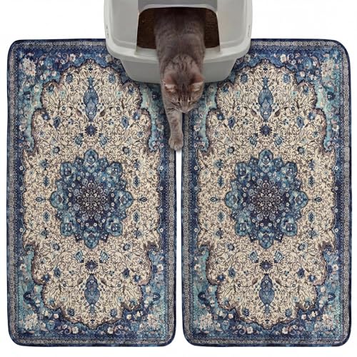 Hompet Cat Litter Mat 2 Pack, 18x28 Machine Washable Trapping Mats for Cats, Super Absorbent & Urine-Proof Cat Litter Box Mat for Floor, Waterproof & Non Slip Kitty Litter Rug - color: Blue Mandala, size: 18x28 Inch (Pack of 2)