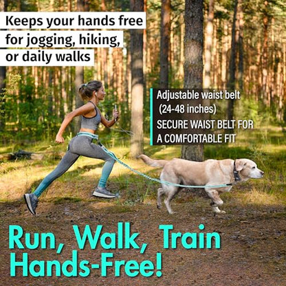 Hands Free Dog Leash with Waist Belt Lifetime Replacement, Dual Handle Bungee Leash for Running, Jogging, Hiking and Walking, for Medium and Large Dogs 5118 - color: Aqua Blue