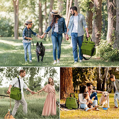 Modoker Dog Travel Bag, Weekend Pet Travel Set for Dog and Cat, Airline Approved Tote Organizer with Multi-Function Pockets and 2 Food Storage Containers, 2 Collapsible Bowls, 1 Feeding Mat (Green) - color: Green