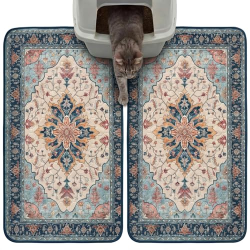 Hompet Cat Litter Mat 2 Pack, 18x28 Machine Washable Trapping Mats for Cats, Super Absorbent & Urine-Proof Cat Litter Box Mat for Floor, Waterproof & Non Slip Kitty Litter Rug - color: Husk Birch Sunflower, size: 18x28 Inch (Pack of 2)