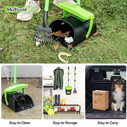 MXF Pooper Scooper Swivel Bin & Rake Kit with 100 Waste Bags, 36.6" Long Handle Dog Poop Scooper with Bag Attachment for Large Medium Small Dogs, Poop Scooper for Lawn Yard Dog Kennel