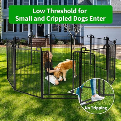 Dog Playpen Outdoor 32 Piece Panels Heavy Duty Dog Fence 47" Height Anti-Rust with Doors Portable for RV Camping Yard, Total 71FT, 406 Sq.ft, Snowy Black - style: 27"W x 47"H