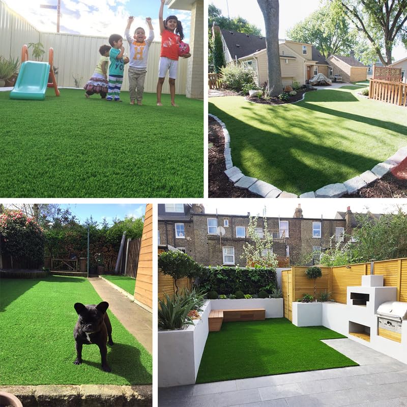 Artificial Grass Turf Rug, 0.7" Fake Grass Faux Thick Outdoor Rug 3FT x 16FT Synthetic Mat Astroturf with Drain Holes for Dogs Garden Lawn Landscape Balcony - size: 3FTX16FT