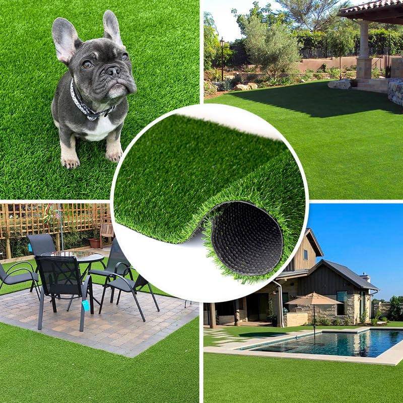 Artificial Grass Turf Rug, 0.7" Fake Grass Faux Thick Outdoor Rug 3FT x 17FT Synthetic Mat Astroturf with Drain Holes for Dogs Garden Lawn Landscape Balcony - size: 3FTX17FT