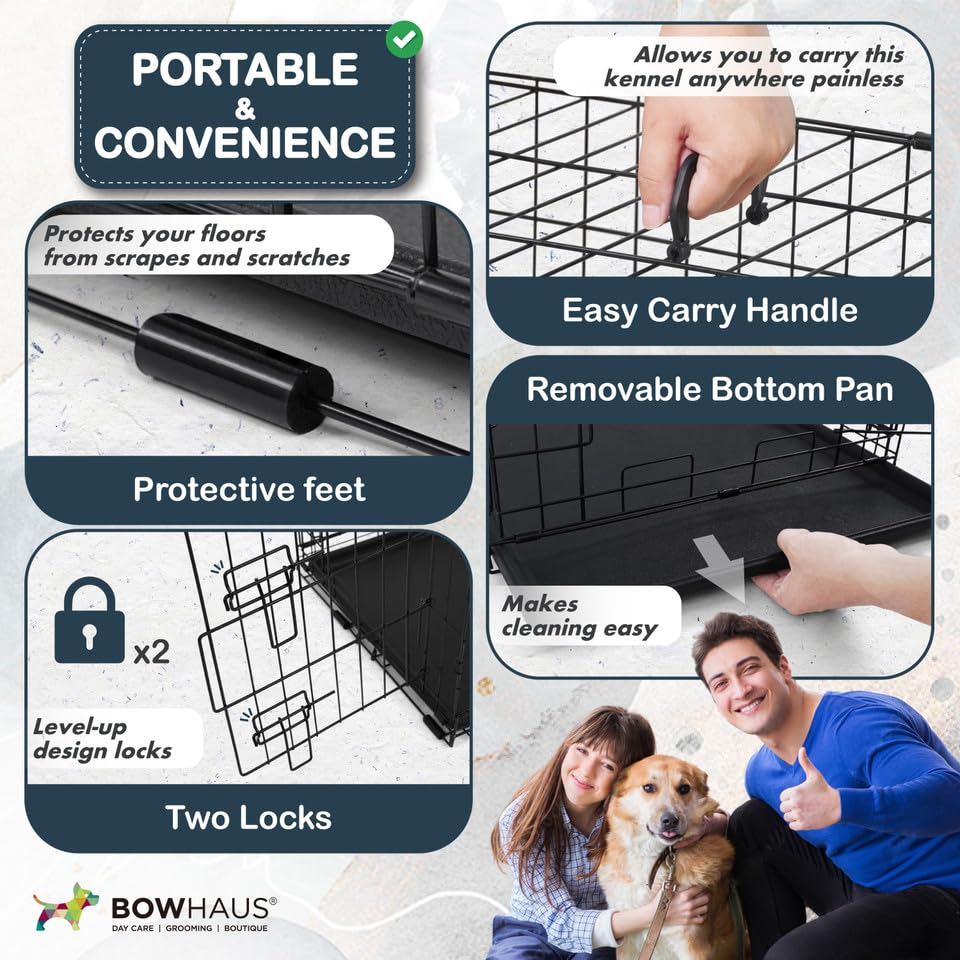 BOWHAUS 30-Inch Single Door Dog Crate Kit Includes Crate Cover and Soft Dog Bed, Indoor Dog Cage with Leak-Proof Pan, Foldable Wire Metal Dog Kennel for Small, Medium Dog - size: 18.5"L x 30.3"W x 18.5"H