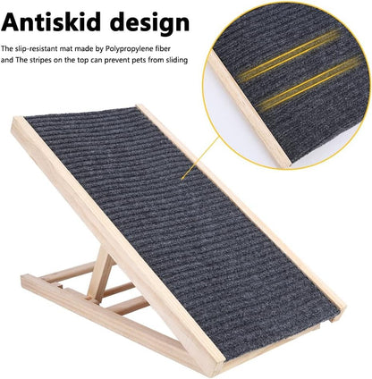 Dog Ramp for High Beds, Couches & Cars - Adjustable Foldable Pet Stairs, Lightweight Wooden Ladder with Anti-Slip Surface, Holds 50lbs, Space-Saving for Small Dogs