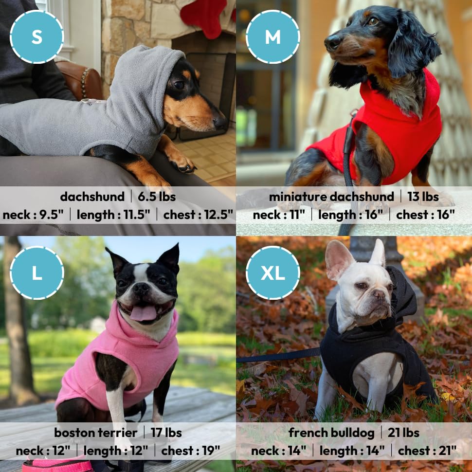 Gooby Fleece Vest Hoodie Dog Sweater - Gray, Small - Warm Pullover Dog Hoodie with O-Ring Leash for Small to Medium Dogs - color: Gray, size: Small (Around 6-lb)