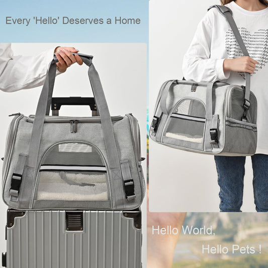 Dog Cat Carrier Soft for Small Pet Up to 16 Lbs TSA Airline Approved Travel Carrier Collapsible Puppy Car Mesh Bag 17.5 * 10.2 * 11.4 inch - Grey - color: Grey